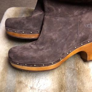 UGG UGG Rosabella Brown Suede Knee High Clog Boots